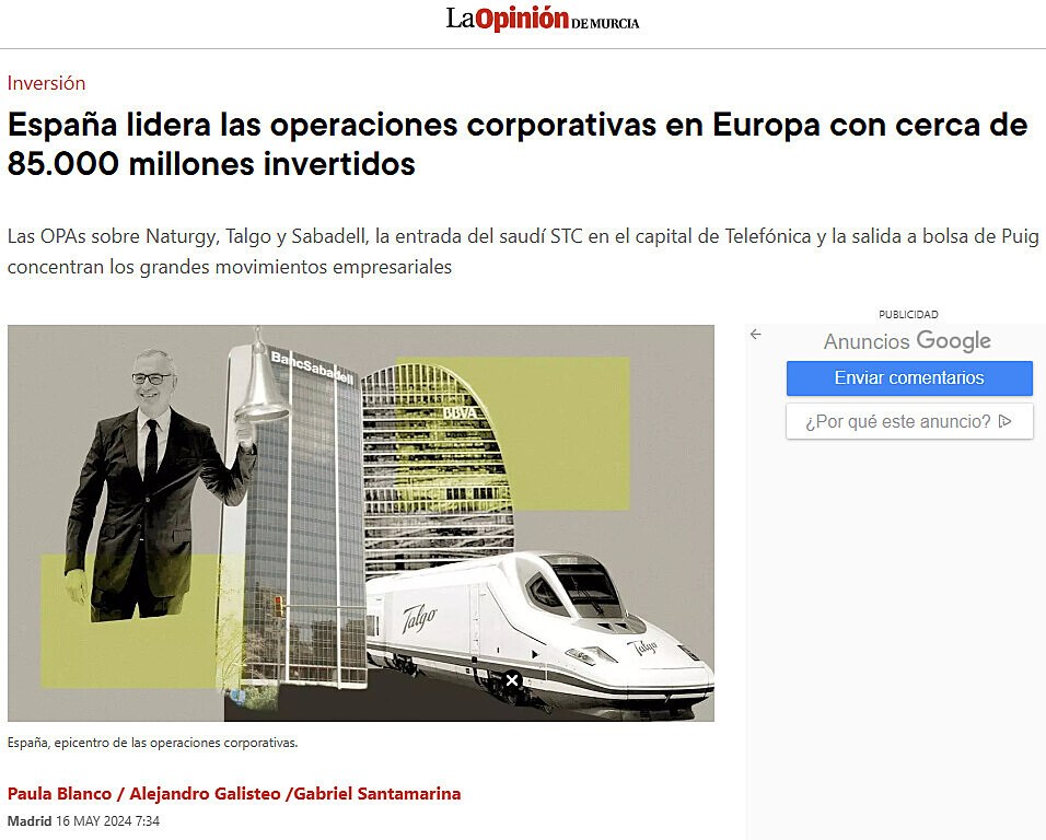 Espaa lidera las operaciones corporativas en Europa con cerca de 85.000 millones invertidos